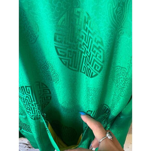 Vintage Mode Elegante 100% Silk Green Chinese Jacket SZ L Kowloon Hong Kong RARE - Picture 4 of 10